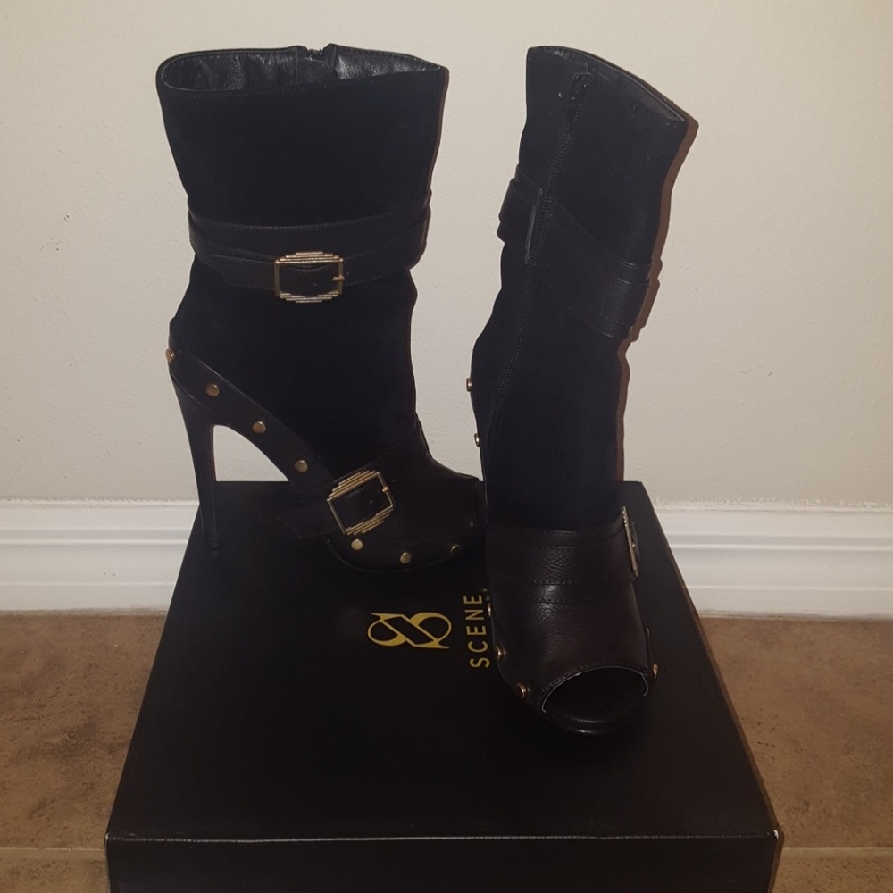 Velvet leather heels
